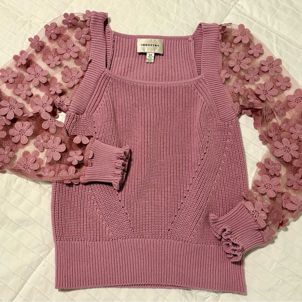 Pink Floral Sleeve Sweater